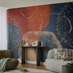 Fotomural Premium Sand - Manchas abstractas en azul marino y cobre con un toque dorado. - 100x70cm - La ligereza del ser - Decoración de pared moderna para salón y dormitorio ARTTOR