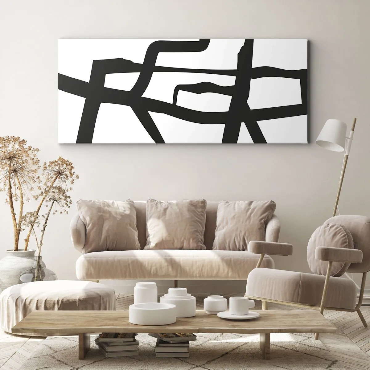 Cuadro sobre lienzo - Impresión de Imagen - Construcción en blanco y negro - 100x40 cm
