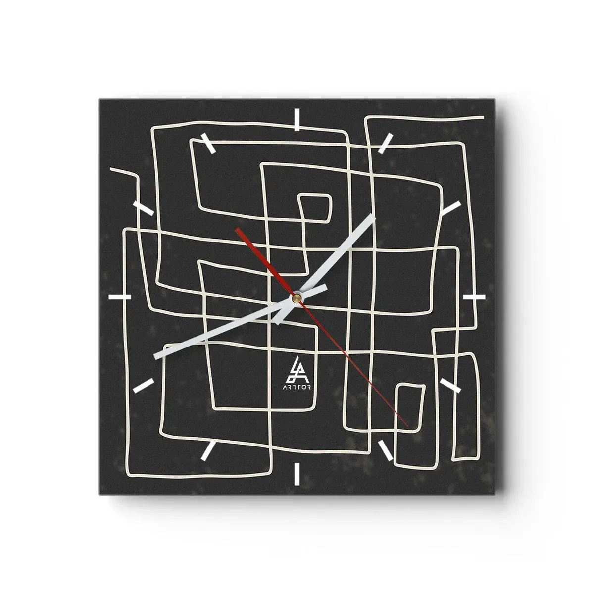 Reloj de pared - Reloj de vidrio - Patrón geométrico abstracto sobre un fondo oscuro - 30x30cm - No es tan sencillo - Decoración de pared moderna para salón y dormitorio ARTTOR
