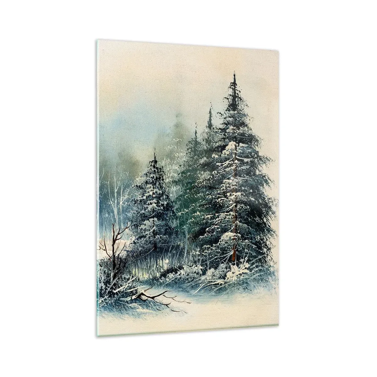 Cuadro sobre vidrio - Impresiones sobre Vidrio - Paisaje invernal con árboles cubiertos de nieve - 80x120cm - Preparados para la Navidad - Decoración de pared moderna para salón y dormitorio ARTTOR