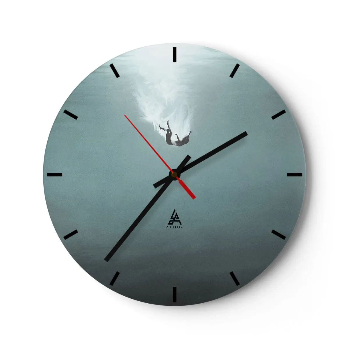 Reloj de pared - Reloj de vidrio - La silueta de un hombre cayendo inmerso en las profundidades azules. - 30x30cm - En el abrazo del océano - Decoración de pared moderna para salón, cocina y dormitorio ARTTOR