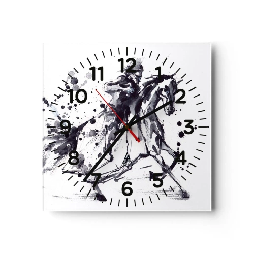 Reloj de pared - Reloj de vidrio - Caballero negro - 30x30 cm