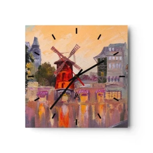 Reloj de pared - Reloj de vidrio - Iconos parisinos - Moulin Rouge - 40x40 cm