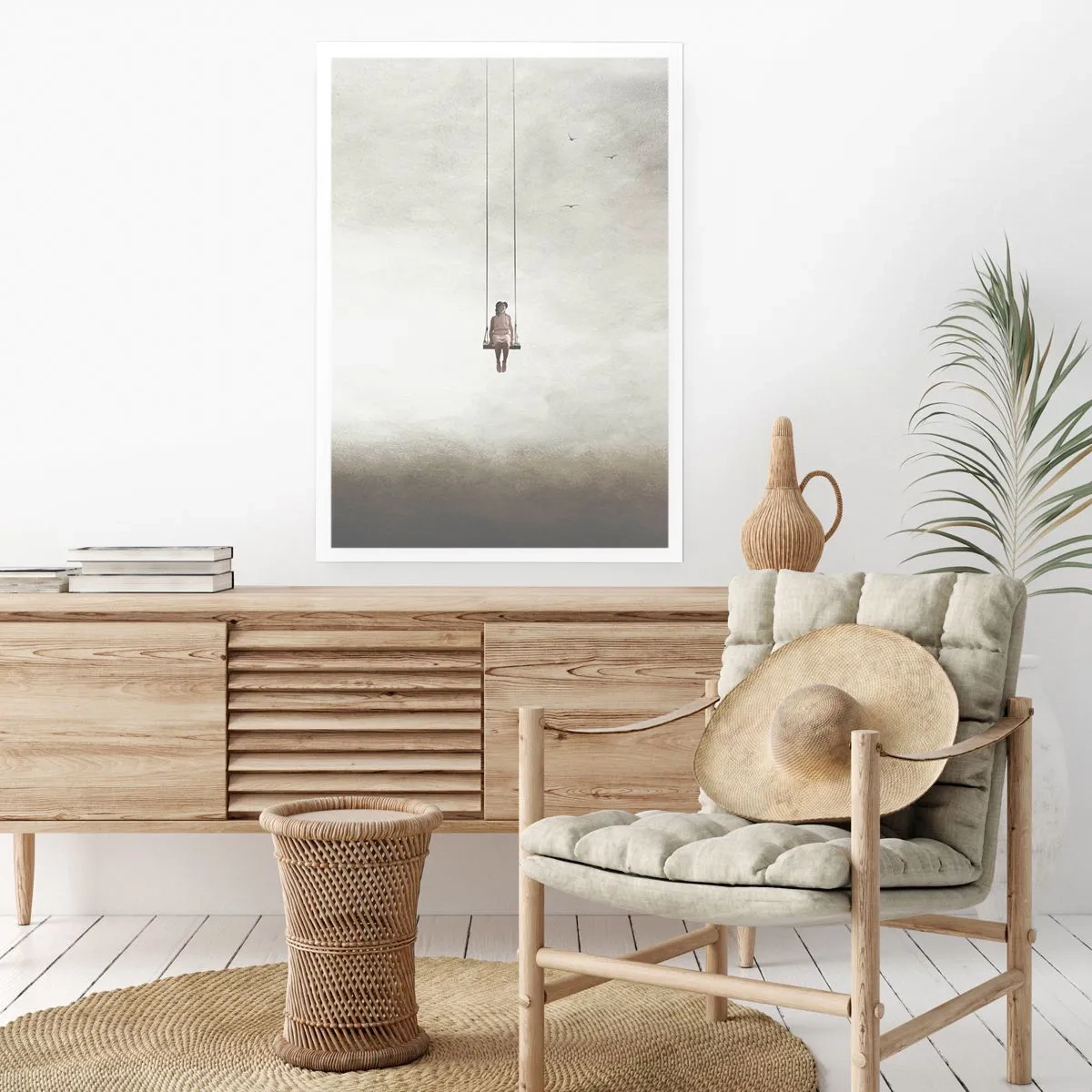 Póster - Una figura en un columpio suspendida en el espacio. - 50x70cm - El niño que llevamos dentro - Decoración de pared moderna para salón y dormitorio ARTTOR