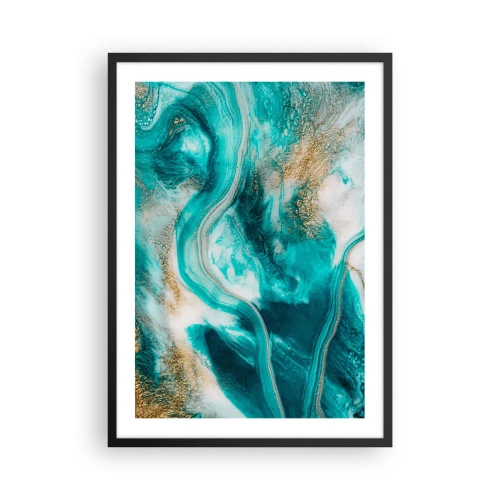 Póster en marco negro - Una composición abstracta en tonos turquesa y dorado. - 50x70cm - Río de oro - Decoración de pared moderna para salón y dormitorio ARTTOR
