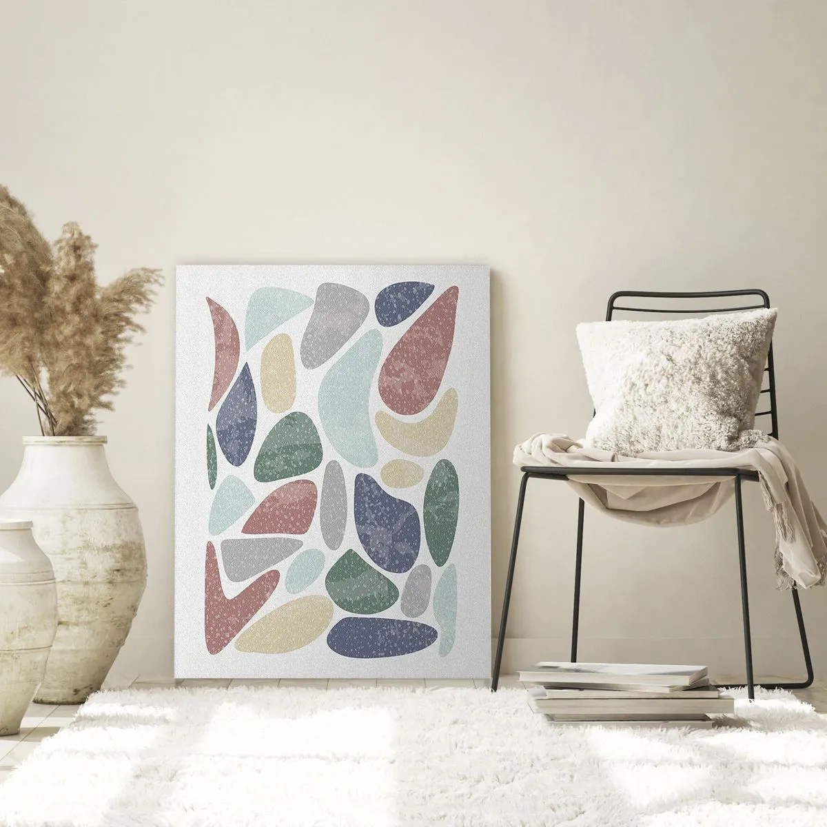 Cuadro sobre vidrio - Impresiones sobre Vidrio - Formas orgánicas coloridas sobre un fondo blanco - 70x100cm - Mosaico de colores empolvados - Decoración de pared moderna para salón y dormitorio ARTTOR