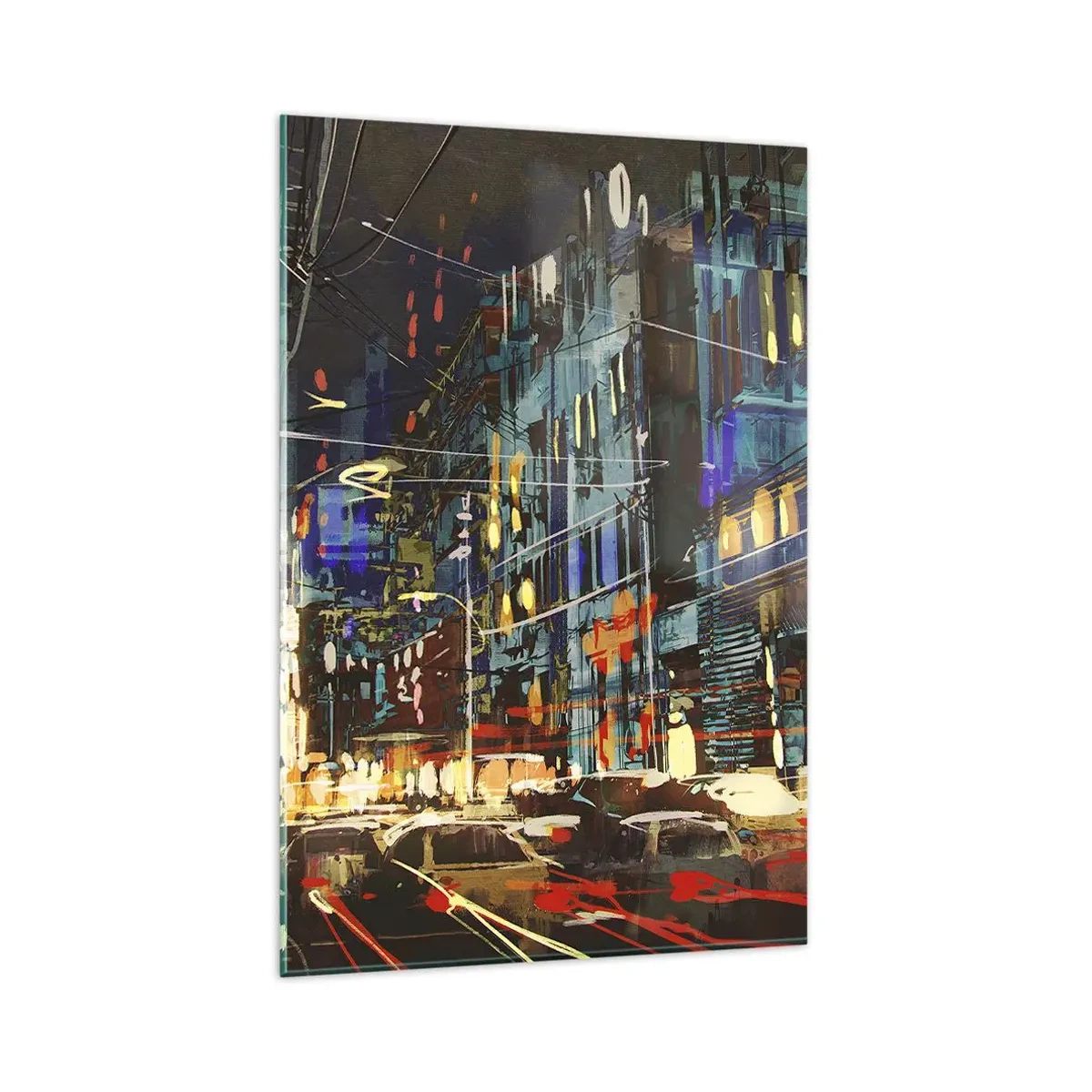 Cuadro sobre vidrio - Impresiones sobre Vidrio - Escena nocturna de la ciudad con luces de neón - 80x120cm - El bullicio nocturno de la calle - Decoración de pared moderna para salón y dormitorio ARTTOR