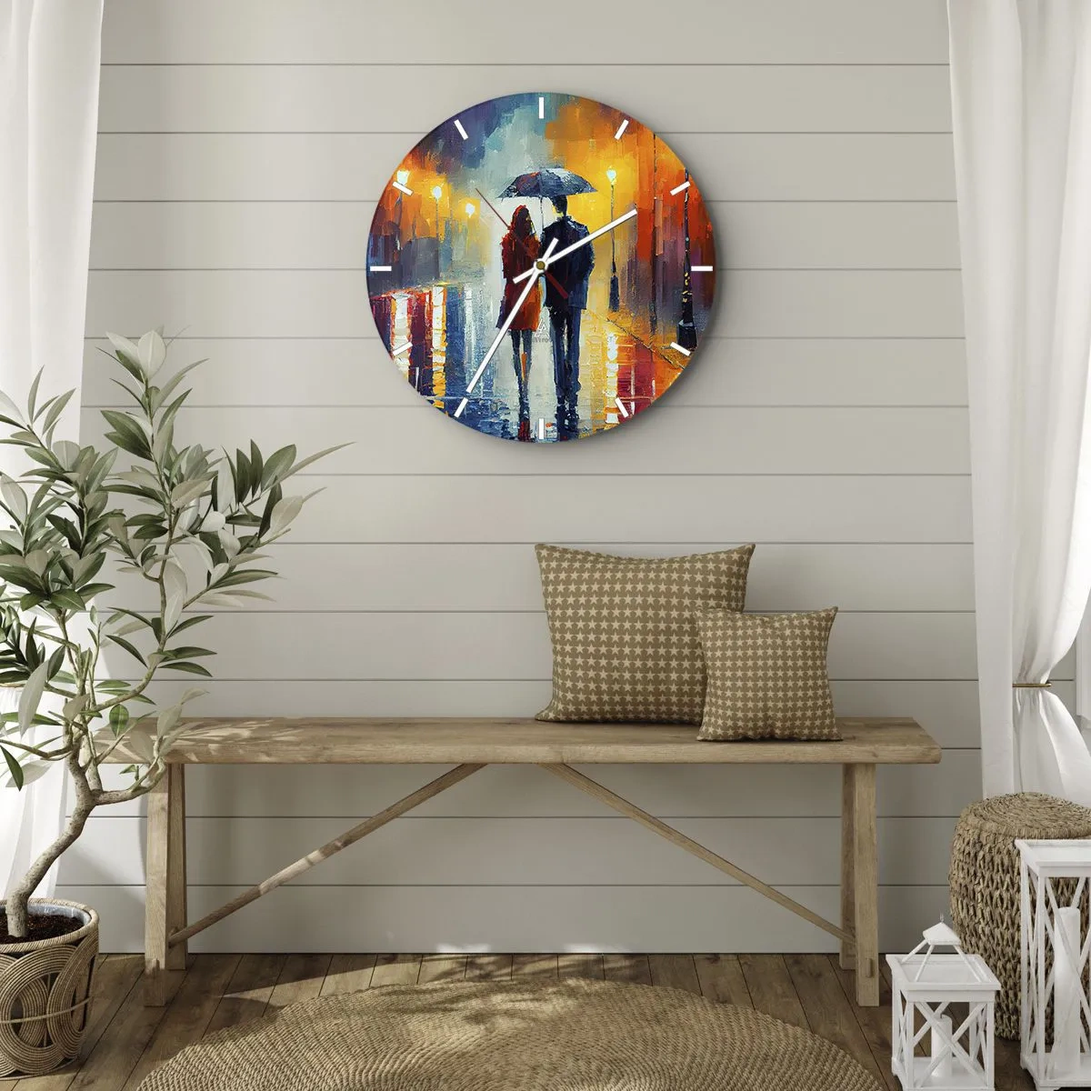 Reloj de pared - Reloj de vidrio - Juntos en una noche llena de color - 30x30 cm