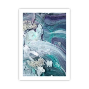 Póster - Un motivo abstracto con remolinos y texturas azules y verdes. - 50x70cm - Corrientes de azul - Decoración de pared moderna para salón y dormitorio ARTTOR