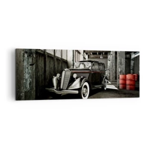 Cuadro sobre lienzo - Impresión de Imagen - Un elegante coche retro en un almacén rústico - 140x50cm - La elegancia perdurable de los años 30. - Decoración de pared moderna para salón y dormitorio ARTTOR