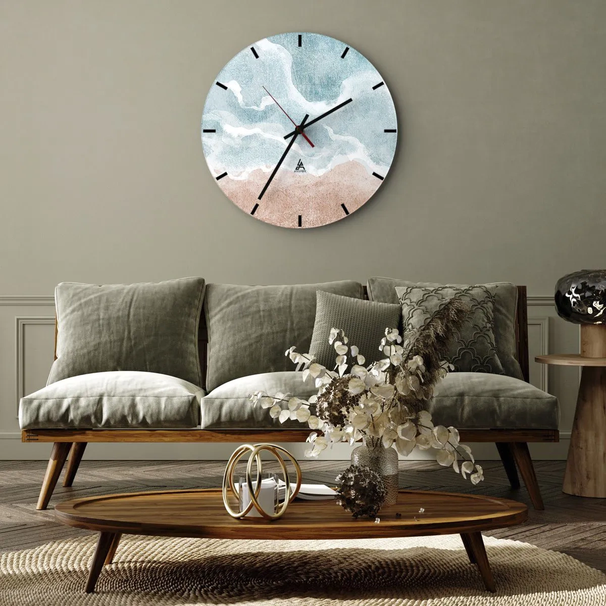 Reloj de pared - Reloj de vidrio - Abstracción pastel que recuerda al cielo y la arena. - 30x30cm - Abstracción de nubes - Decoración de pared moderna para salón, cocina y dormitorio ARTTOR