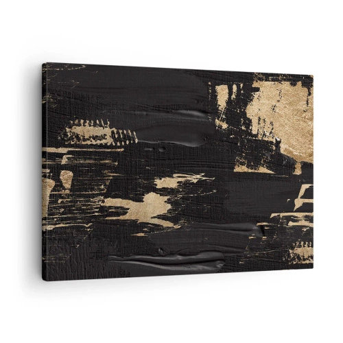 Cuadro sobre lienzo - Impresión de Imagen - Composición abstracta en tonos negros y dorados. - 70x50cm - Un rastro de tacto - Decoración de pared moderna para salón y dormitorio ARTTOR