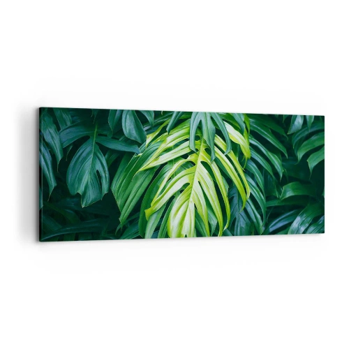 Cuadro sobre lienzo - Impresión de Imagen - Hojas verdes en un denso arreglo tropical. - 120x50cm - Sumérjase en la frescura - Decoración de pared moderna para salón y dormitorio ARTTOR