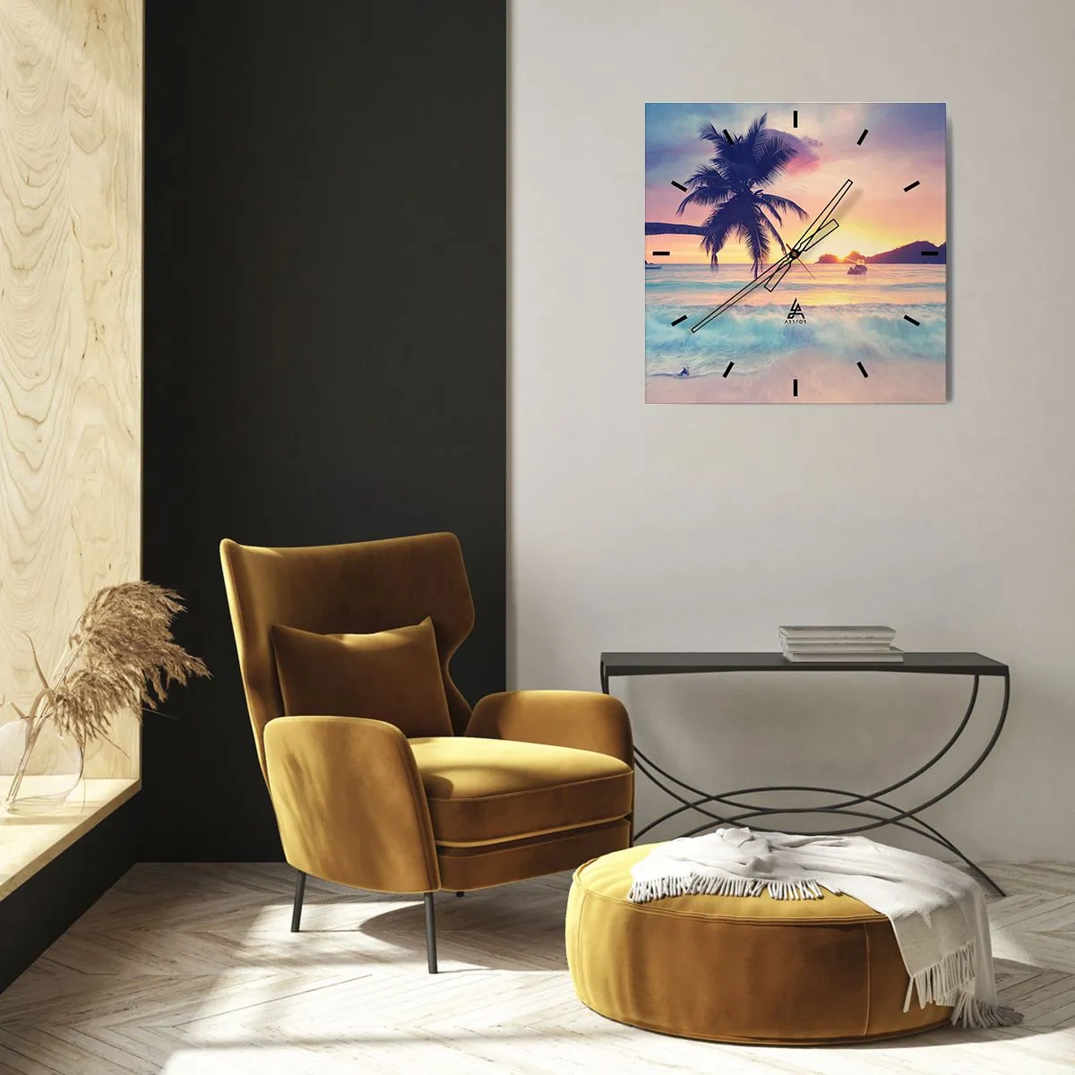 Reloj de pared - Reloj de vidrio - Atardecer en la bahía - 30x30 cm
