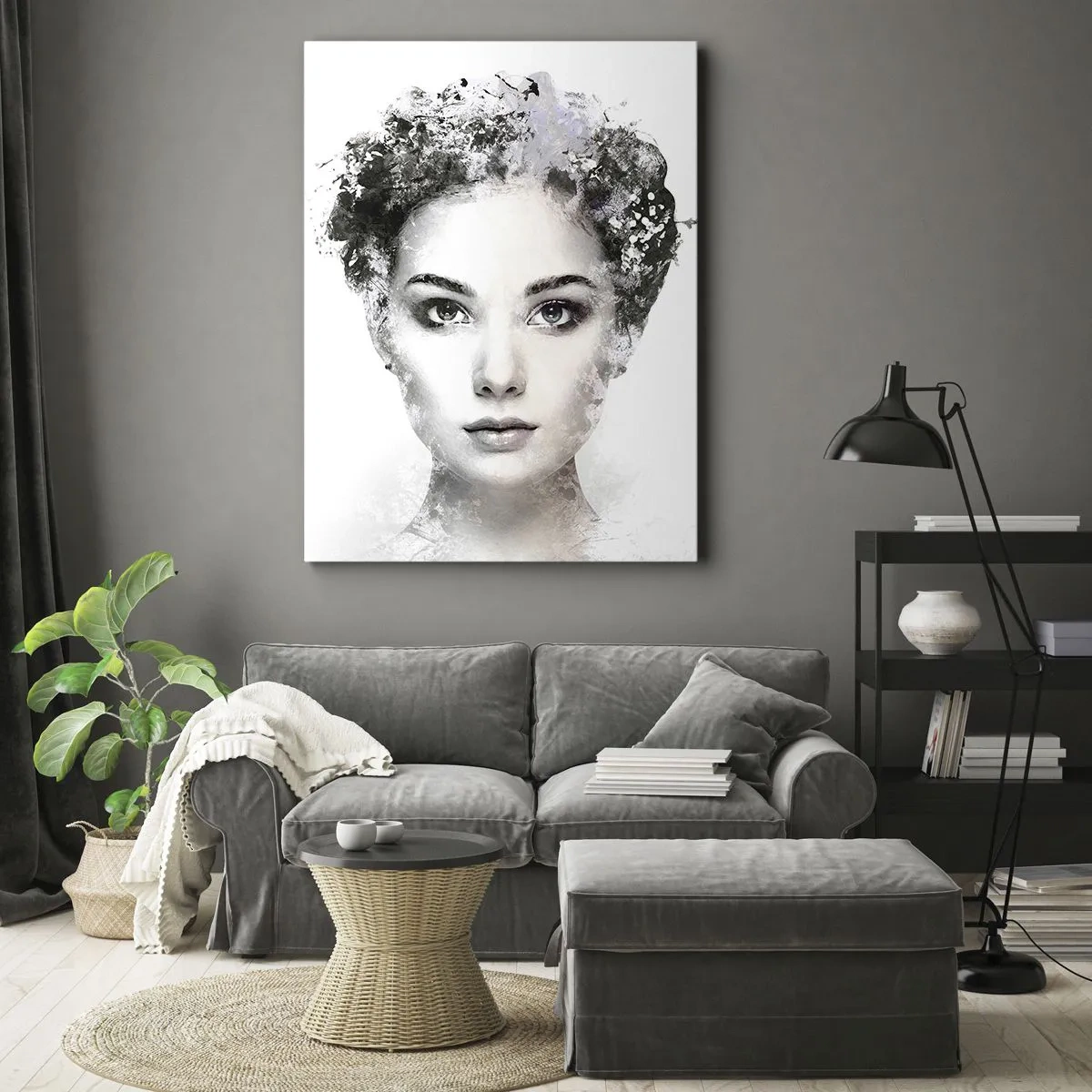 Cuadro sobre lienzo - Impresión de Imagen - Un retrato artístico de una mujer con delicados acentos abstractos. - 50x70cm - Un retrato extremadamente elegante - Decoración de pared moderna para salón y dormitorio ARTTOR