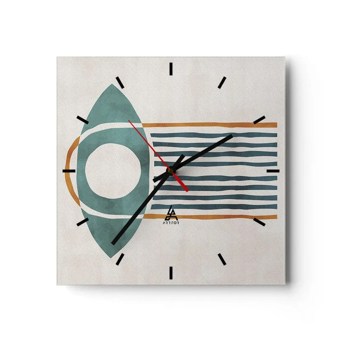 Reloj de pared - Reloj de vidrio - Patrón geométrico en tonos verdes y naranjas. - 30x30cm - Signos y rituales - Decoración de pared moderna para salón y dormitorio ARTTOR