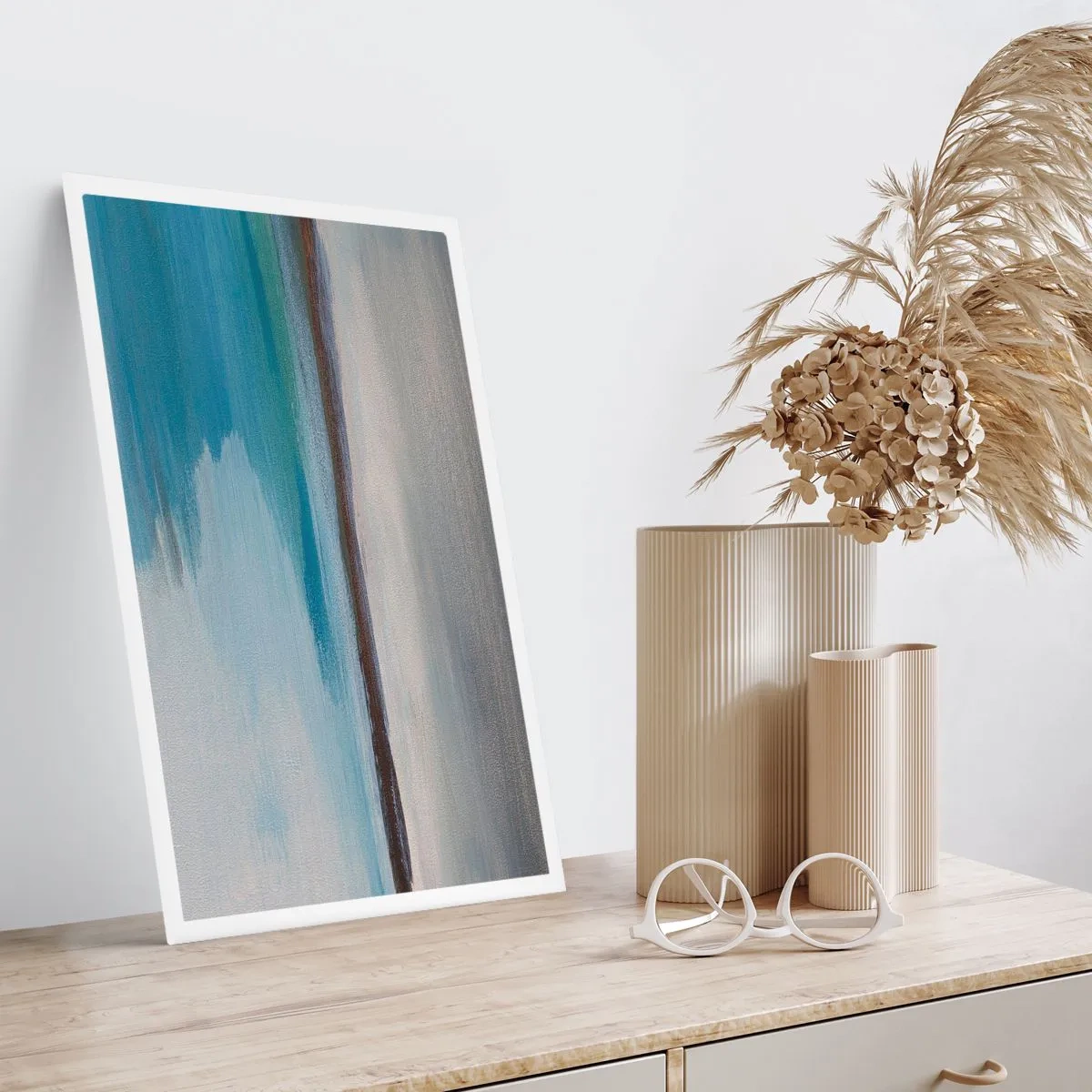 Póster - Paisaje abstracto en tonos azules y grises. - 50x70cm - Paisaje horizontal - Decoración de pared moderna para salón y dormitorio ARTTOR