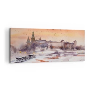 Cuadro sobre lienzo - Impresión de Imagen - Puesta de sol sobre el castillo en un paisaje invernal - 120x50cm - Atardecer real - Decoración de pared moderna para salón y dormitorio ARTTOR