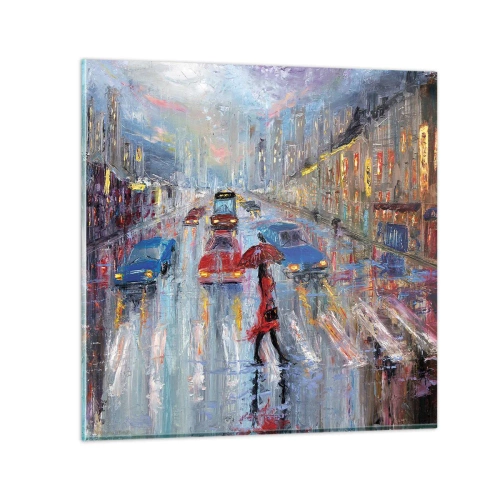 Cuadro sobre vidrio - Impresiones sobre Vidrio - Una tarde de lluvia en la ciudad - 40x40 cm