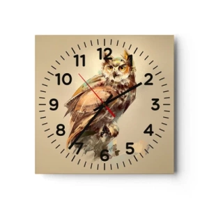 Reloj de pared - Reloj de vidrio - Sabiduría de búho - 40x40 cm