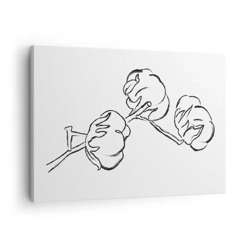 Cuadro sobre lienzo - Impresión de Imagen - Un delicado contorno de una rama de algodón sobre un fondo blanco. - 70x50cm - Plumón de algodón - Decoración de pared moderna para salón y dormitorio ARTTOR