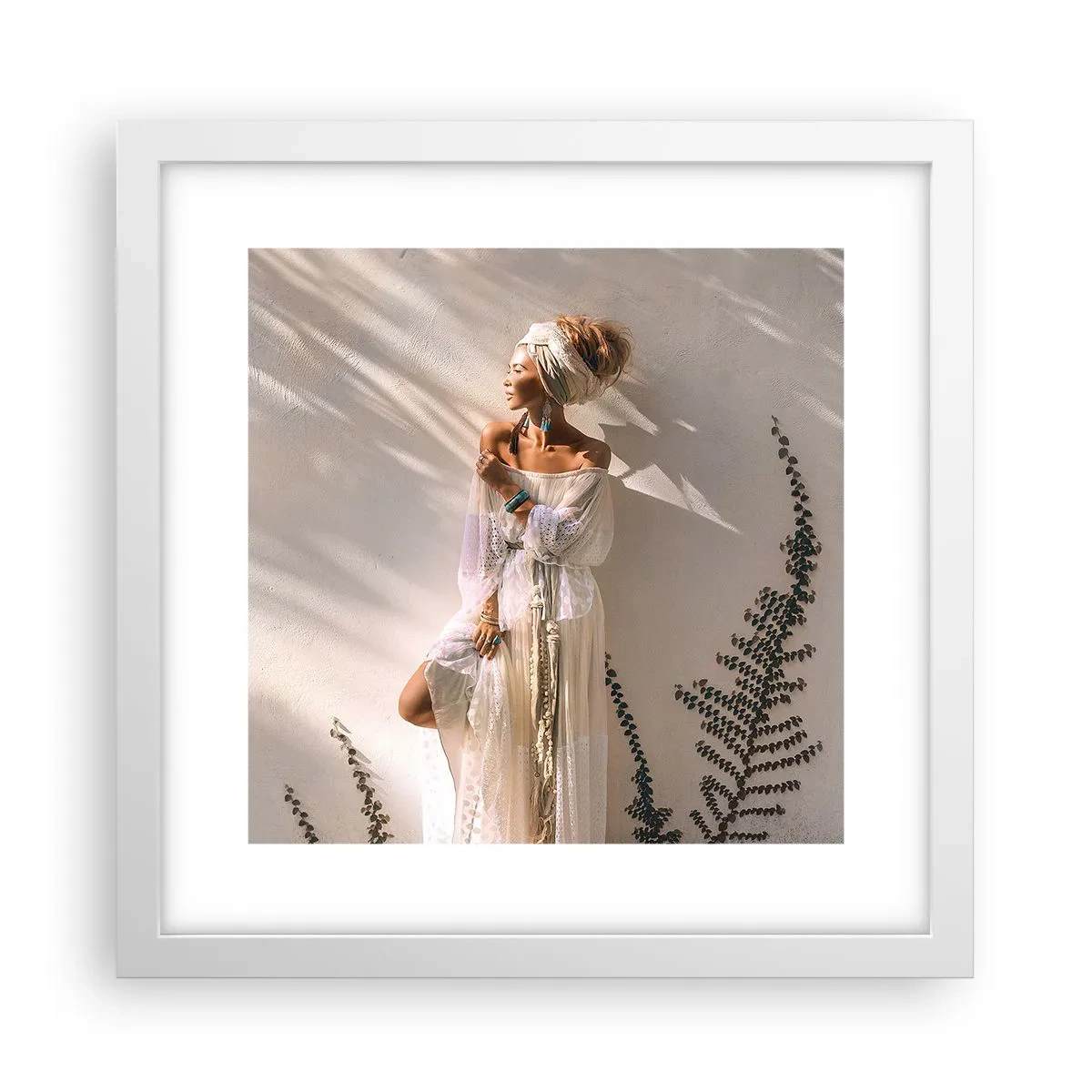 Póster en marco blanco - El sol y la joven - 30x30 cm