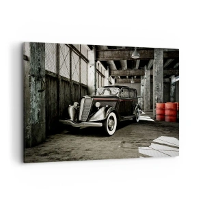 Cuadro sobre lienzo - Impresión de Imagen - Un elegante coche retro en un almacén rústico - 100x70cm - La elegancia perdurable de los años 30. - Decoración de pared moderna para salón y dormitorio ARTTOR