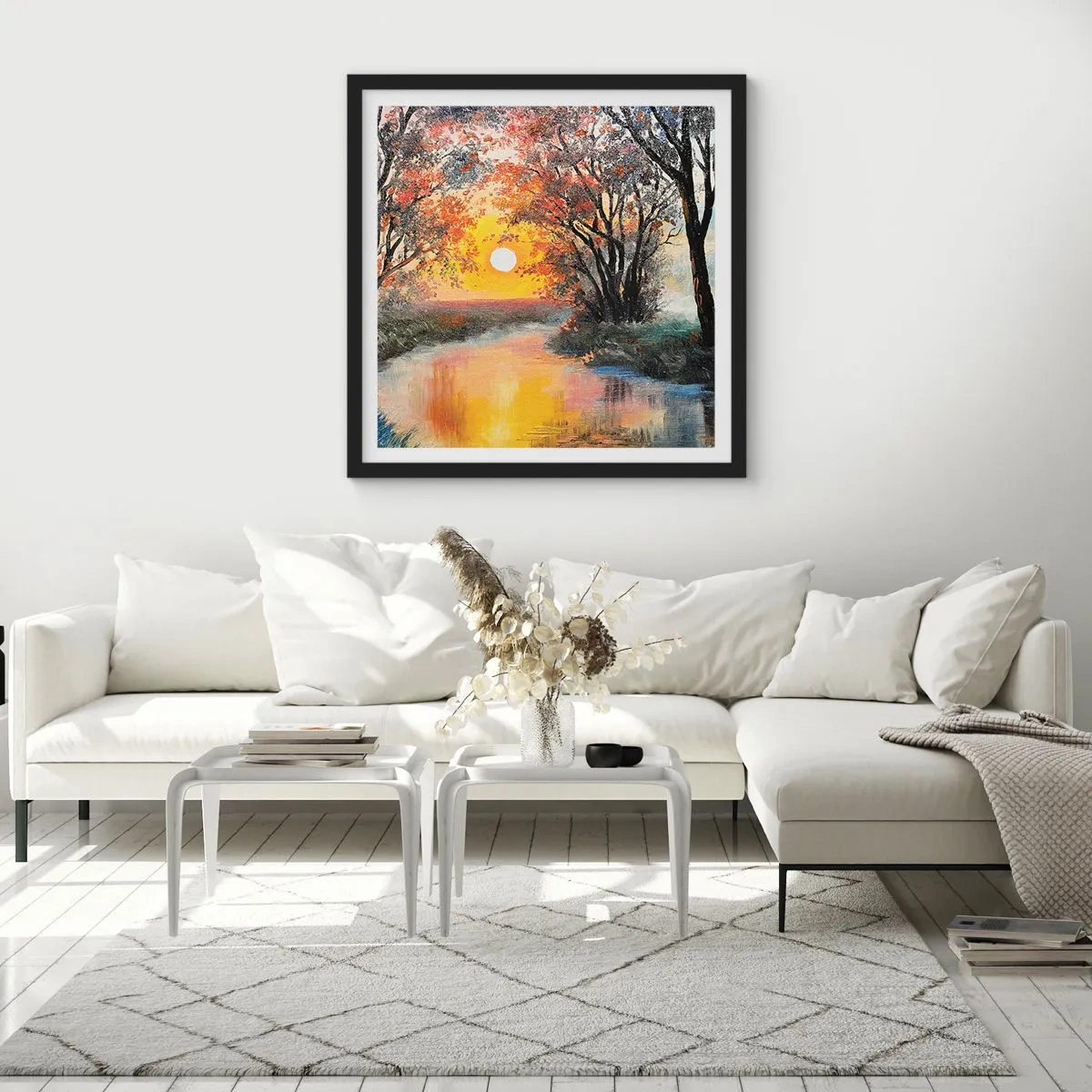 Póster en marco negro - Ambiente otoñal - 30x30 cm