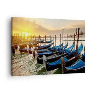 Cuadro sobre lienzo - Impresión de Imagen - Góndolas en Venecia por la mañana a la luz del sol naciente. - 70x50cm - Antes de que llegue la tormenta - Decoración de pared moderna para salón y dormitorio ARTTOR