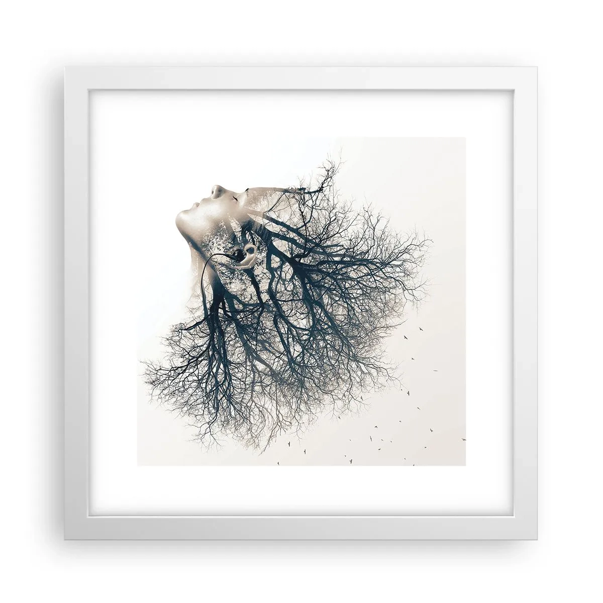 Póster en marco blanco - Escuchando el susurro de un árbol - 30x30 cm