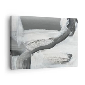 Cuadro sobre lienzo - Impresión de Imagen - Abstracción gris y blanca con líneas dinámicas. - 70x50cm - Con movimientos decididos - Decoración de pared moderna para salón y dormitorio ARTTOR