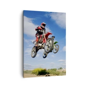 Cuadro sobre lienzo - Impresión de Imagen - Pilotos de motocross en el aire durante un salto - 50x70cm - Salto del cielo - Decoración de pared moderna para salón y dormitorio ARTTOR
