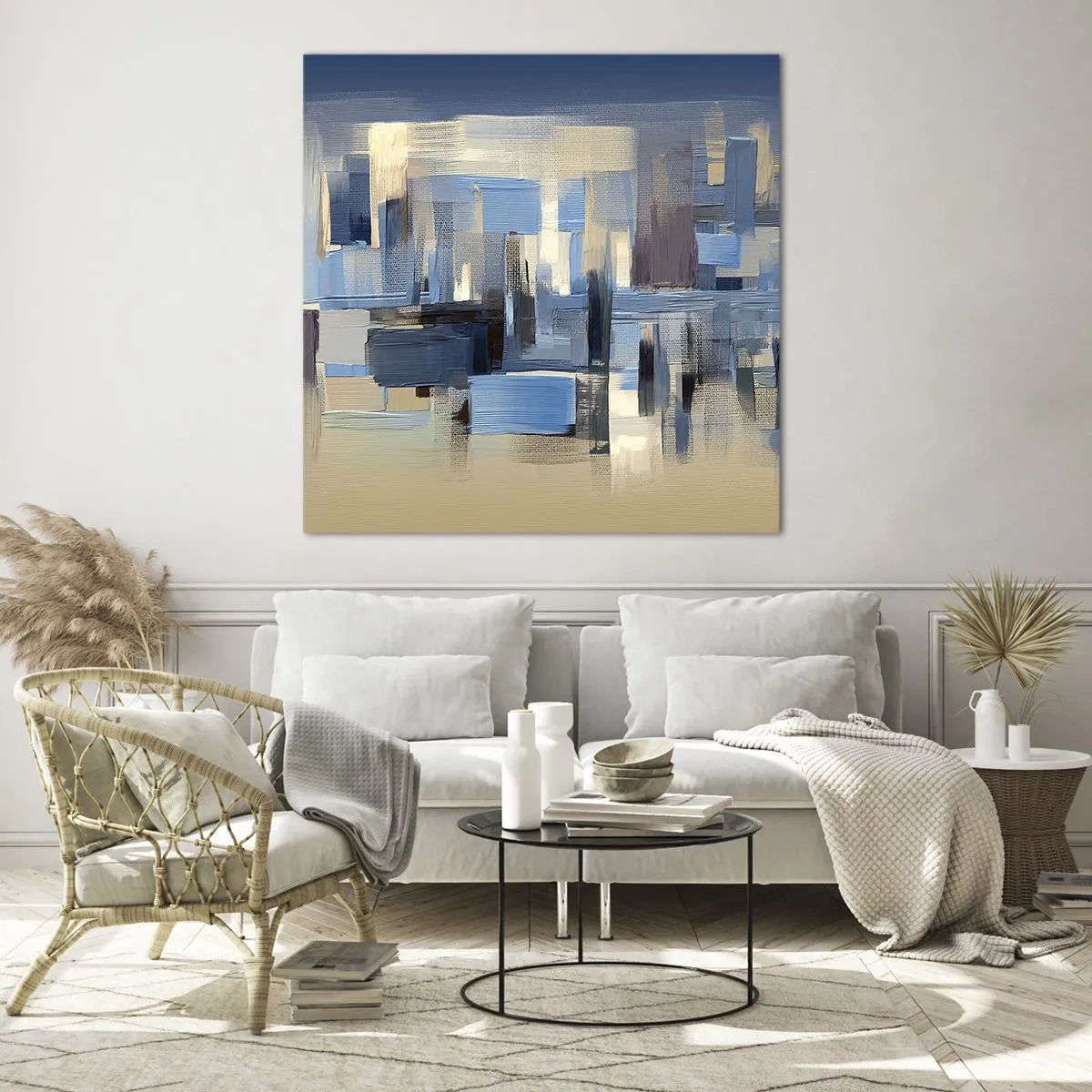 Cuadro sobre vidrio - Impresiones sobre Vidrio - Construcción azul - 30x30 cm