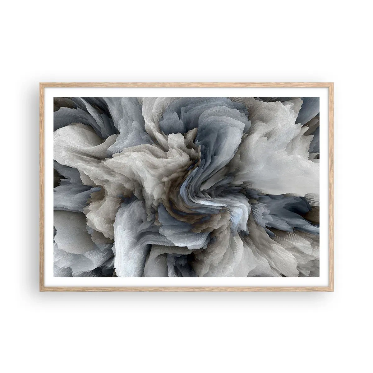 Póster en marco roble claro - Piedra y flor - 100x70 cm