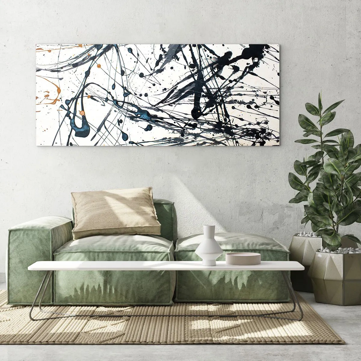 Cuadro sobre vidrio - Impresiones sobre Vidrio - Patrón de pintura abstracta con líneas y manchas dinámicas. - 160x50cm - ¿Con o sin sentido? - Decoración de pared moderna para salón y dormitorio ARTTOR