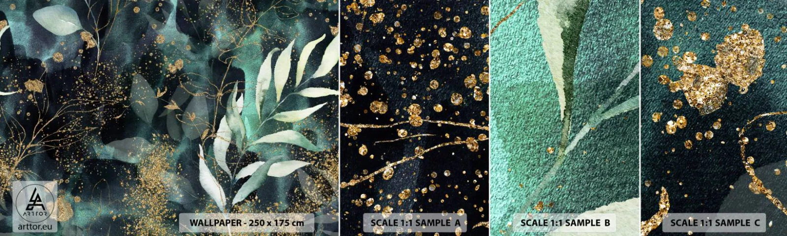 Muestra de fotomural autoadhesivo Deluxe Sticker - Jardín encantado - Plantas, Hojas, Botánica - 100x30 cm