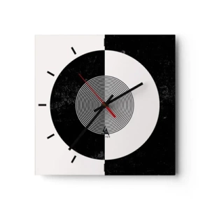 Reloj de pared - Reloj de vidrio - Patrón gráfico en blanco y negro contrastante - 30x30cm - Armonía en blanco y negro - Decoración de pared moderna para salón y dormitorio ARTTOR