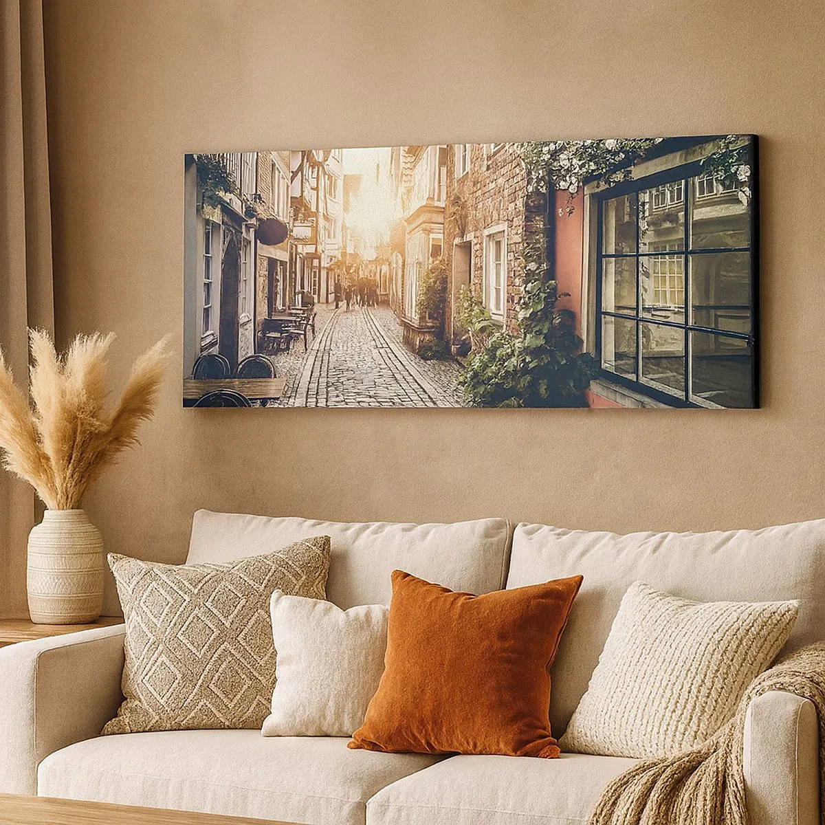 Cuadro sobre lienzo - Impresión de Imagen - El callejón de las rosas - 100x40 cm