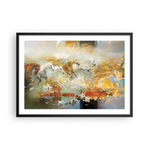 Póster en marco negro - Caballos artísticos en un entorno dinámico y colorido. - 70x50cm - Galopando a través de la luz - Decoración de pared moderna para salón y dormitorio ARTTOR