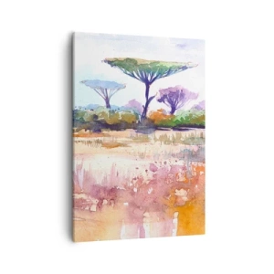 Cuadro sobre lienzo - Impresión de Imagen - Un pintoresco paisaje de sabana en colores de acuarela. - 50x70cm - Colores de la sabana - Decoración de pared moderna para salón y dormitorio ARTTOR