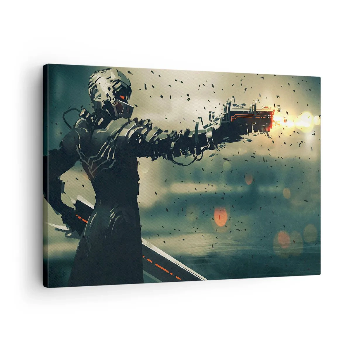 Cuadro sobre lienzo - Impresión de Imagen - Guerrero cibernético con armamento futurista. - 70x50cm - Arma letal: tu propio Terminator - Decoración de pared moderna para salón y dormitorio ARTTOR