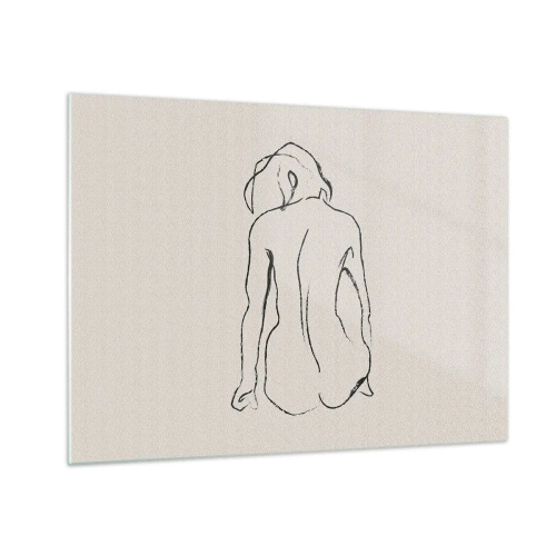 Cuadro sobre vidrio - Impresiones sobre Vidrio - Un delicado boceto de una mujer sentada, dibujado en negro sobre un fondo claro. - 70x50cm - Esbozos de una espalada - Decoración de pared moderna para salón y dormitorio ARTTOR