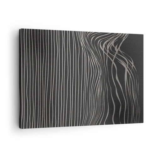 Cuadro sobre lienzo - Impresión de Imagen - Líneas blancas sobre un fondo gris oscuro en una disposición abstracta. - 70x50cm - Ritmo y acento - Decoración de pared moderna para salón y dormitorio ARTTOR