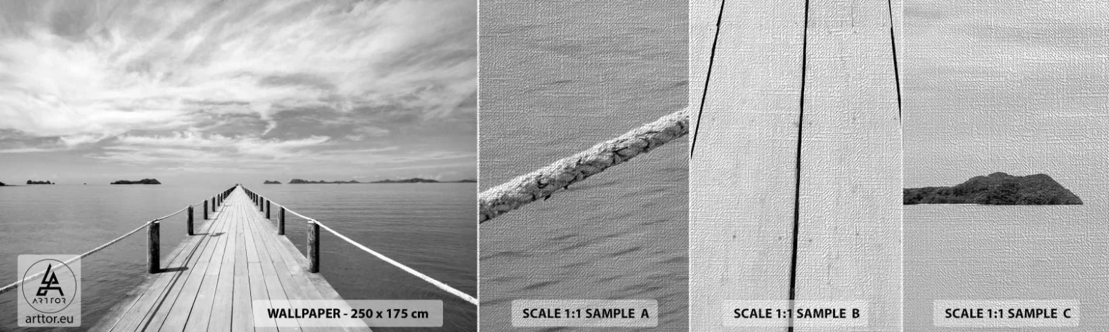 Muestra de fotomural Premium Canvas - Hora de viajar - Paisaje, Mar, Puente de madera - 100x30 cm