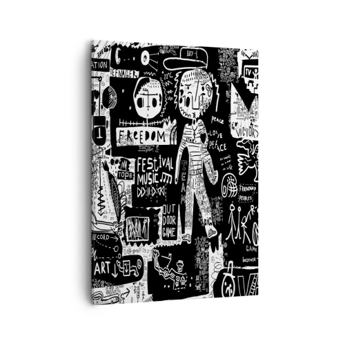 Cuadro sobre lienzo - Impresión de Imagen - Collage en blanco y negro inspirado en el arte callejero - 50x70cm - La juventud espiritual de la ley y la alegría - Decoración de pared moderna para salón y dormitorio ARTTOR