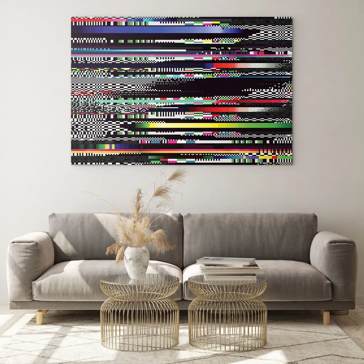 Cuadro sobre vidrio - Impresiones sobre Vidrio - Gráficos abstractos con fallos en el estilo digital - 120x80cm - Una imagen de otra realidad - Decoración de pared moderna para salón y dormitorio ARTTOR
