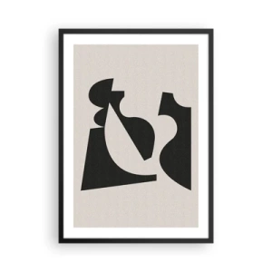 Póster en marco negro - Composición geométrica abstracta en negro y beige. - 50x70cm - Para automontaje - Decoración de pared moderna para salón y dormitorio ARTTOR