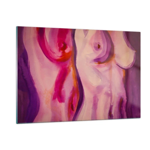 Cuadro sobre vidrio - Impresiones sobre Vidrio - Una interpretación artística de siluetas femeninas en tonos rosa y morado. - 120x80cm - Una oda a la feminidad - Decoración de pared moderna para salón y dormitorio ARTTOR
