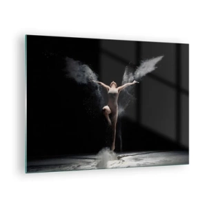 Cuadro sobre vidrio - Impresiones sobre Vidrio - Una bailarina entre nubes de polvo sobre un fondo negro. - 70x50cm - Los duendes existen - Decoración de pared moderna para salón y dormitorio ARTTOR