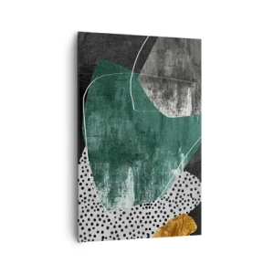 Cuadro sobre lienzo - Impresión de Imagen - Composición abstracta con formas verdes y patrones de puntos. - 80x120cm - Abstracción colorista con un copo de oro - Decoración de pared moderna para salón y dormitorio ARTTOR